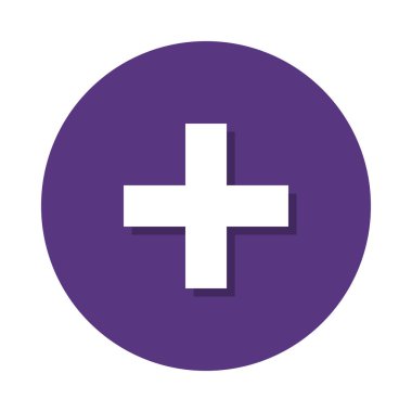 Flat icon addition on purple circle isolated on white background. Vector illustration.