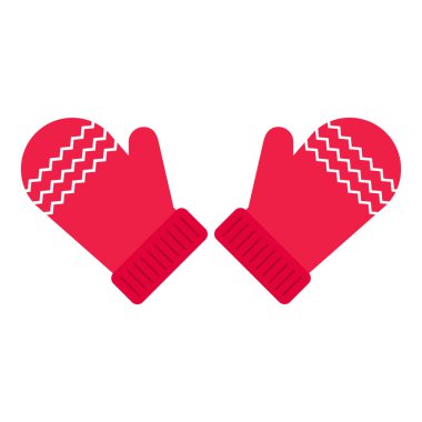 Düz simge kırmızı kış eldivenleri beyaz arka planda izole edilmiş. Vektör illüstrasyonu.