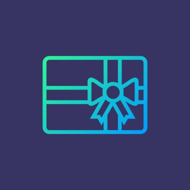 Mor arkaplanda izole edilmiş çizgi simgesi hediye çeki. Vektör illüstrasyonu.