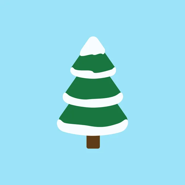 青い背景に雪が隔離されたフラットアイコンクリスマスツリー ベクターイラスト — ストックベクタ