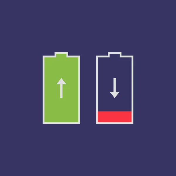 Płaska Ikona Baterii Wyizolowana Fioletowym Tle Pełna Prawie Pusta Bateria — Wektor stockowy