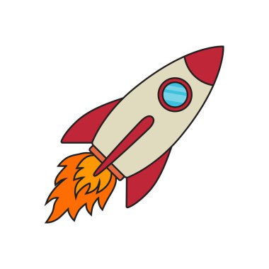 Felçli vektör simgesi roketi beyaz arka planda izole edildi. Vektör illüstrasyonu.