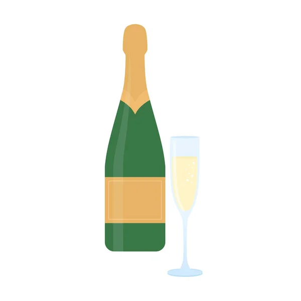 Champagne Och Glas Champagne Isolerad Vit Bakgrund Vektorillustration — Stock vektor