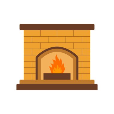 Beyaz arka planda izole edilmiş düz ikon yanan şömine. Vektör illüstrasyonu.