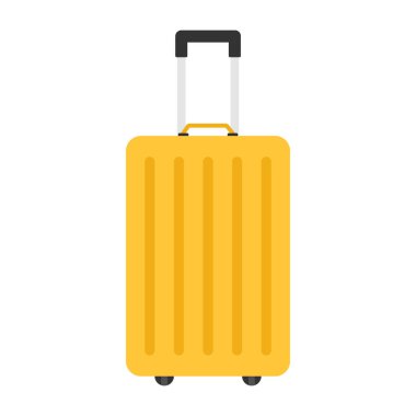 Düz simge sarı bavul beyaz arkaplanda izole edilmiş. Vektör illüstrasyonu.
