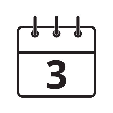 Takvimdeki üçüncü gün beyaz arkaplanda izole edilmiş satır simgesi. Vektör illüstrasyonu.