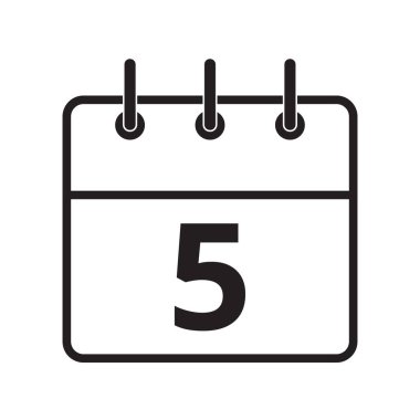 Takvimdeki beşinci gün beyaz arkaplanda izole edilmiş satır simgesi. Vektör illüstrasyonu.