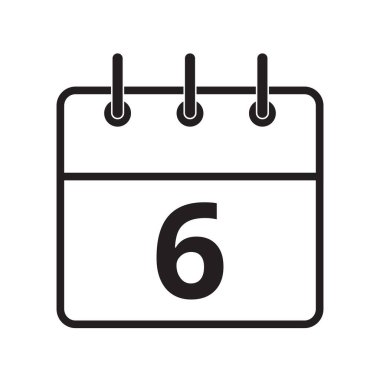 Takvimdeki altıncı gün beyaz arkaplanda izole edilmiş satır simgesi. Vektör illüstrasyonu.
