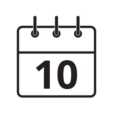 Takvimdeki onuncu gün beyaz arkaplanda izole edilmiş satır simgesi. Vektör illüstrasyonu.