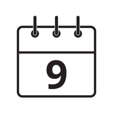 Takvimdeki dokuzuncu gün beyaz arkaplanda izole edilmiş satır simgesi. Vektör illüstrasyonu.