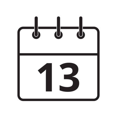 Takvimdeki on üçüncü gün beyaz arkaplanda izole edilmiş çizgi simgesi. Vektör illüstrasyonu.