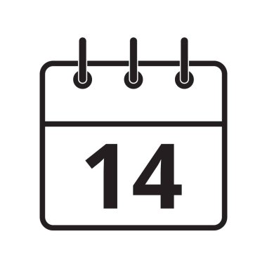 Takvimdeki 14. gün beyaz arkaplanda izole edilmiş satır simgesi. Vektör illüstrasyonu.
