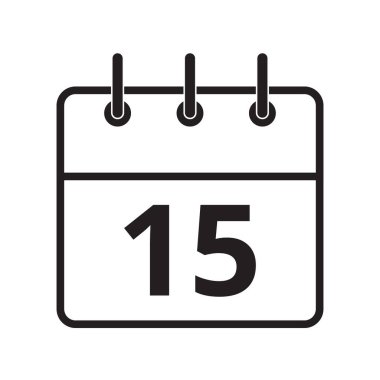 Takvimdeki 15. gün beyaz arkaplanda izole edilmiş satır simgesi. Vektör illüstrasyonu.