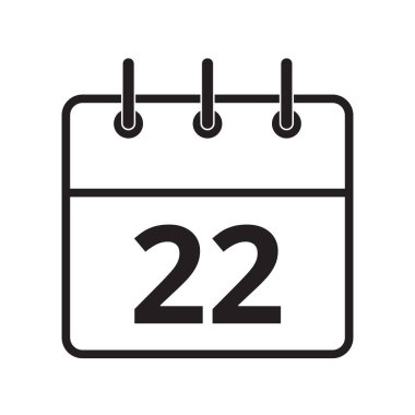 Beyaz arkaplanda izole edilmiş takvimdeki 22. gün simgesi. Vektör illüstrasyonu.