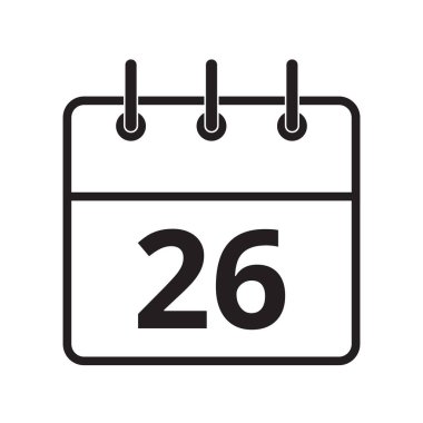 Beyaz arkaplanda izole edilmiş takvimdeki 26. gün simgesi. Vektör illüstrasyonu.