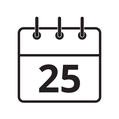 Takvimdeki 25. gün beyaz arkaplanda izole edilmiş çizgi simgesi. Vektör illüstrasyonu.