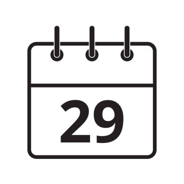 Beyaz arkaplanda izole edilmiş takvimdeki 29. gün simgesi. Vektör illüstrasyonu.