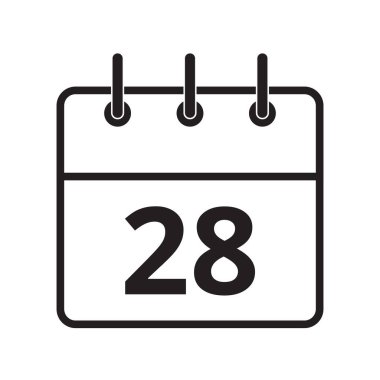 Takvimdeki 28. gün beyaz arkaplanda izole edilmiş çizgi simgesi. Vektör illüstrasyonu.