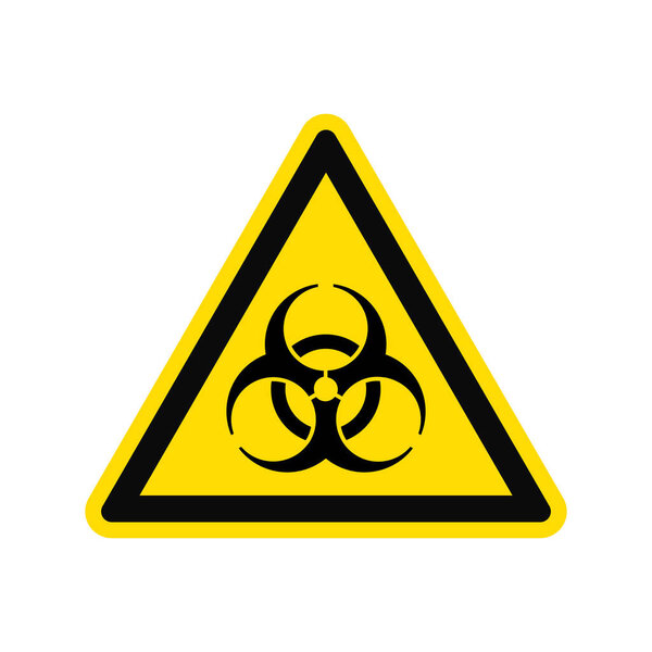 Плоский знак карантина значка в желтом треугольнике изолирован на белом фоне. Понятие эпидемического вируса. Векторная иллюстрация.