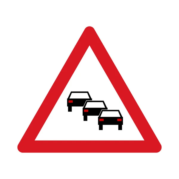交通堵塞的交通标志警告 白色背景上孤立的交通标志 矢量说明 — 图库矢量图片#