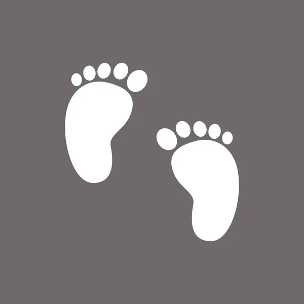Vlakke Pictogram Witte Baby Voetafdrukken Geïsoleerd Donkere Achtergrond Vectorillustratie — Stockvector
