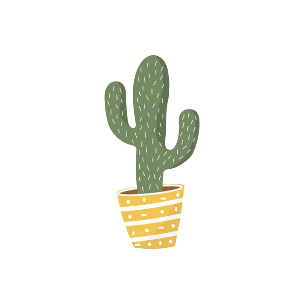 Cactus Icono Plano Maceta Amarilla Aislado Sobre Fondo Blanco Ilustración — Vector de stock