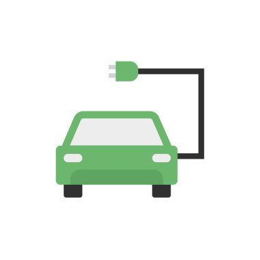 Düz yeşil elektrikli araba beyaz arka planda izole edilmiş. Vektör illüstrasyonu.