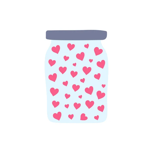 Flat Icon Cute Jar Filled Hearts Isolated White Background Valentine — Stock Vector