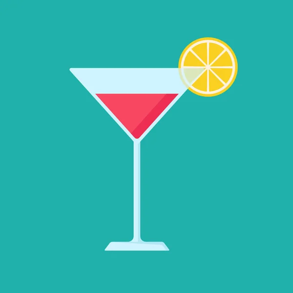 Icône Plate Verre Cocktail Cosmopolite Avec Une Tranche Citron Isolé — Image vectorielle