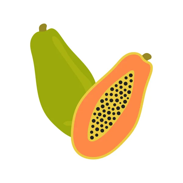 Düz Simge Papaya Beyaz Arkaplanda Izole Edilmiş Meyve Ikonu Vektör — Stok Vektör