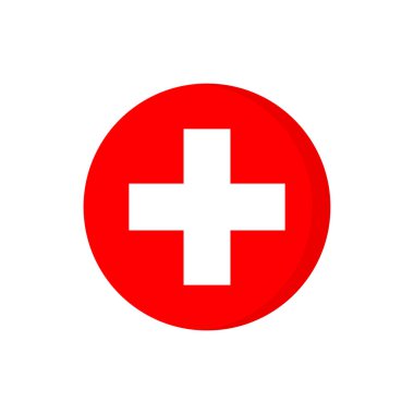 Beyaz zemin üzerinde daire şeklinde izole edilmiş İsviçre bayrağı. Vektör illüstrasyonu.