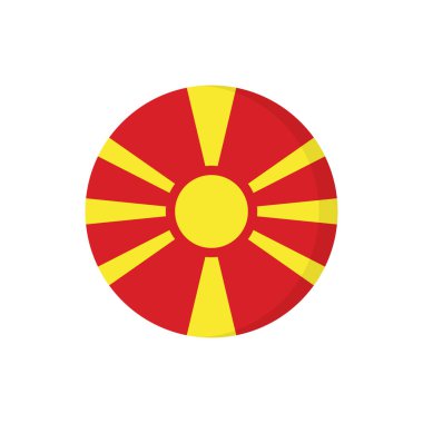 Beyaz arka planda izole edilmiş daire şeklinde daire şeklinde Kuzey Makedonya 'nın düz ikon bayrağı. Vektör illüstrasyonu.
