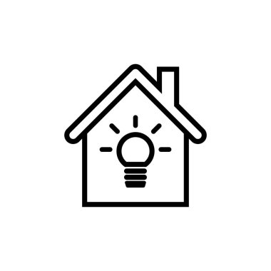 Beyaz arka planda izole edilmiş ampullü çizgi simgesi evi. Vektör illüstrasyonu.