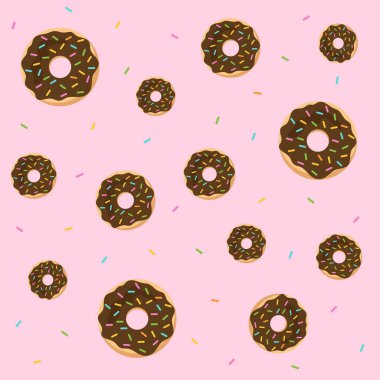 Pembe arka planda izole edilmiş kusursuz çikolata desenli çörekler. Vektör illüstrasyonu.