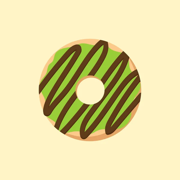 Flacher Icon Donut Mit Schokoladenbelag Isoliert Auf Hellgelbem Hintergrund Vektorillustration — Stockvektor