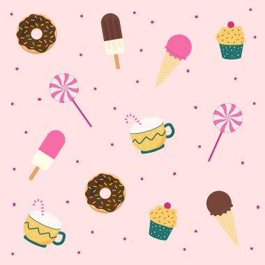 Gül arka planında izole edilmiş kusursuz şekerleme deseni. Vektör illüstrasyonu.