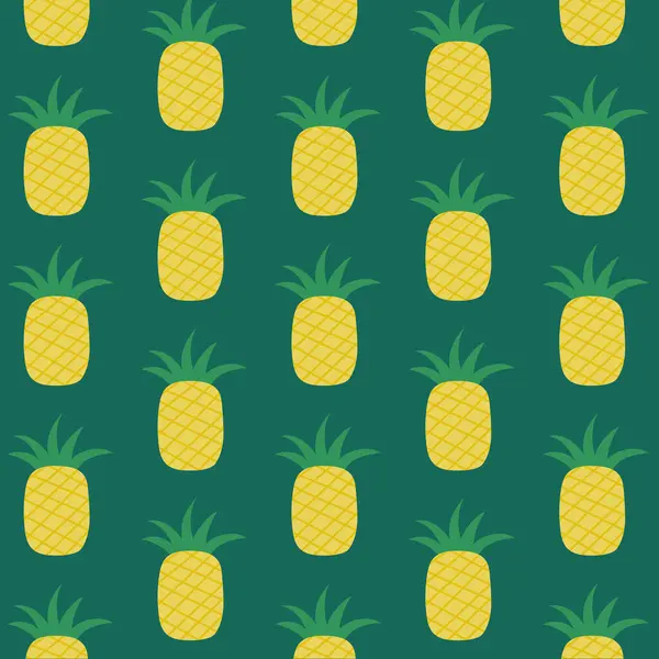 Seamless Pattern Pineapple Isolated Dark Green Background Vector Illustration — Stock Vector