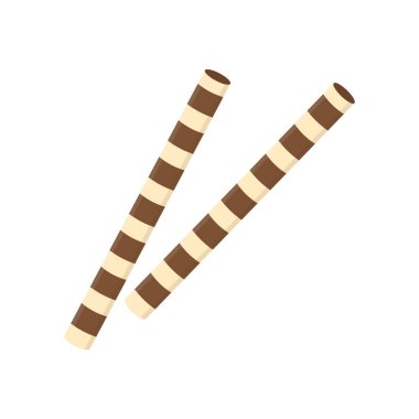 Beyaz arka planda izole edilmiş gofret rulolarını dolduran yassı ikon çikolata kremi. Vektör illüstrasyonu.