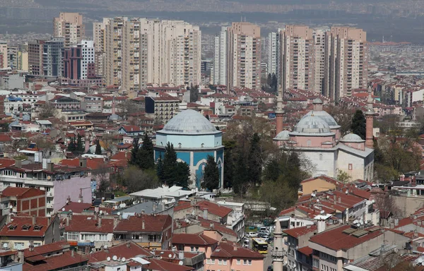 Панорамный Вид Город Бурса Туркие Многочисленными Мечетями Зеленой Гробницей Центре — стоковое фото