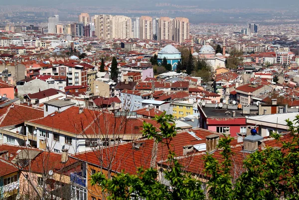 Панорамный Вид Город Бурса Туркие Многочисленными Мечетями Зеленая Гробница Центре — стоковое фото