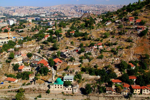 Панорамный Вид Город Анкара Турция Мечетью Одним Минаретом Зеленым Куполом — стоковое фото