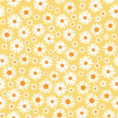 Sarı, pürüzsüz vektör desenli beyaz papatyalar. Vektör illüstrasyonu