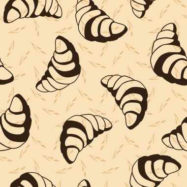 Bold croissant outlines seamless vector pattern. Great for packaging, menu background, wrapping paper