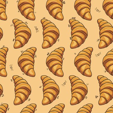 Croissants on a baking sheet, seamless vector pattern. Great for wrapping, backgrounds, scrapbook