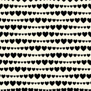 Uneven horizontal stripes of heart silhouette, black and white, vector seamless pattern. Great for textile, scrapbook, wrapping paper, packaging