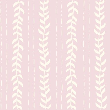 Pembe arka plandaki sarmaşıklarda kusursuz vektör desenli beyaz yapraklar. Tekstil, duvar kâğıdı, ev dekorasyonu için harika. Vektör illüstrasyonu