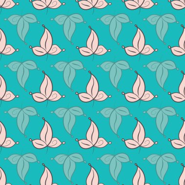 Arkaplanda pembe yapraklar olan kusursuz vektör deseni. Tekstil, ambalaj, ambalaj için harika. Vektör illüstrasyonu