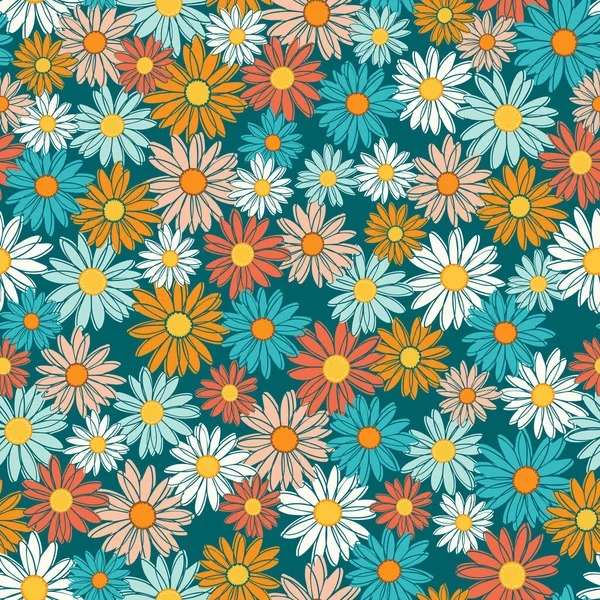 Seamless Vector Pattern Retro Colored Daisies Great Textile Packaging Wrapping — Stock Vector