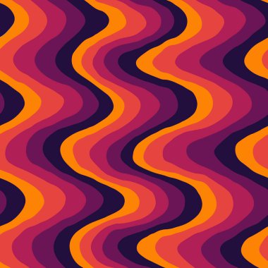 Seamless vector pattern retro colored vertical wavy lines, orange purple red. Textile scrapbook. Vector illustration clipart