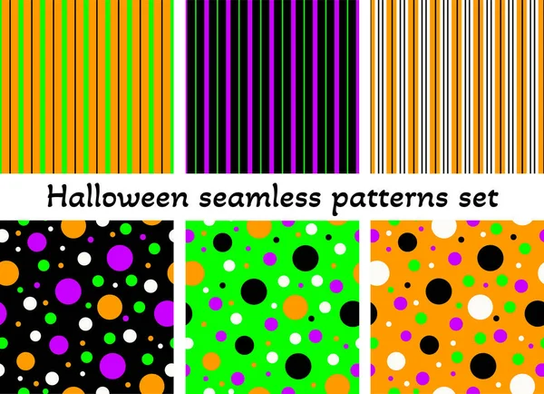 Set Halloween Seamless Vector Patterns Neon Orange Black Green Purple — Stock Vector